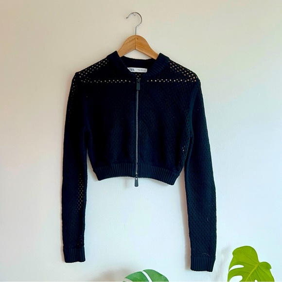 Cropped knit bomber-style cardigan - Picture 1 of 3